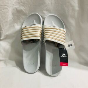 Pro Player women’s pool Slide stripes white gold slip on open toe. You. 10